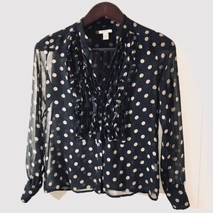 J. Crew Navy Polkadot Sheer Button Down Blouse